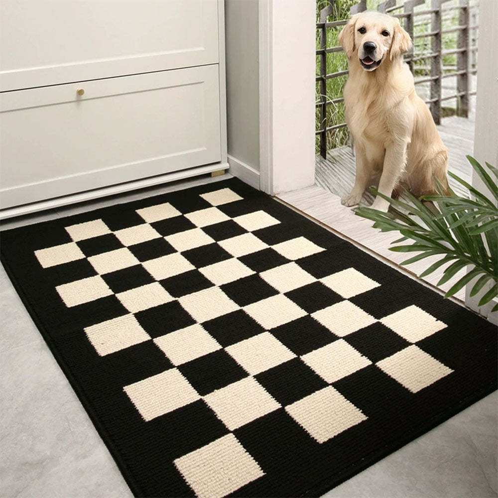 Modern Chequered Anti-Stain Non-Slip Front Door Mat for Muddy Dog Paws