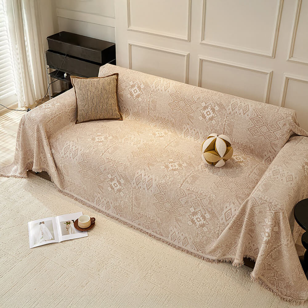 Moroccan Pattern Reversible Chenille Cat-Scratch Resistant Throw Sofa Cover