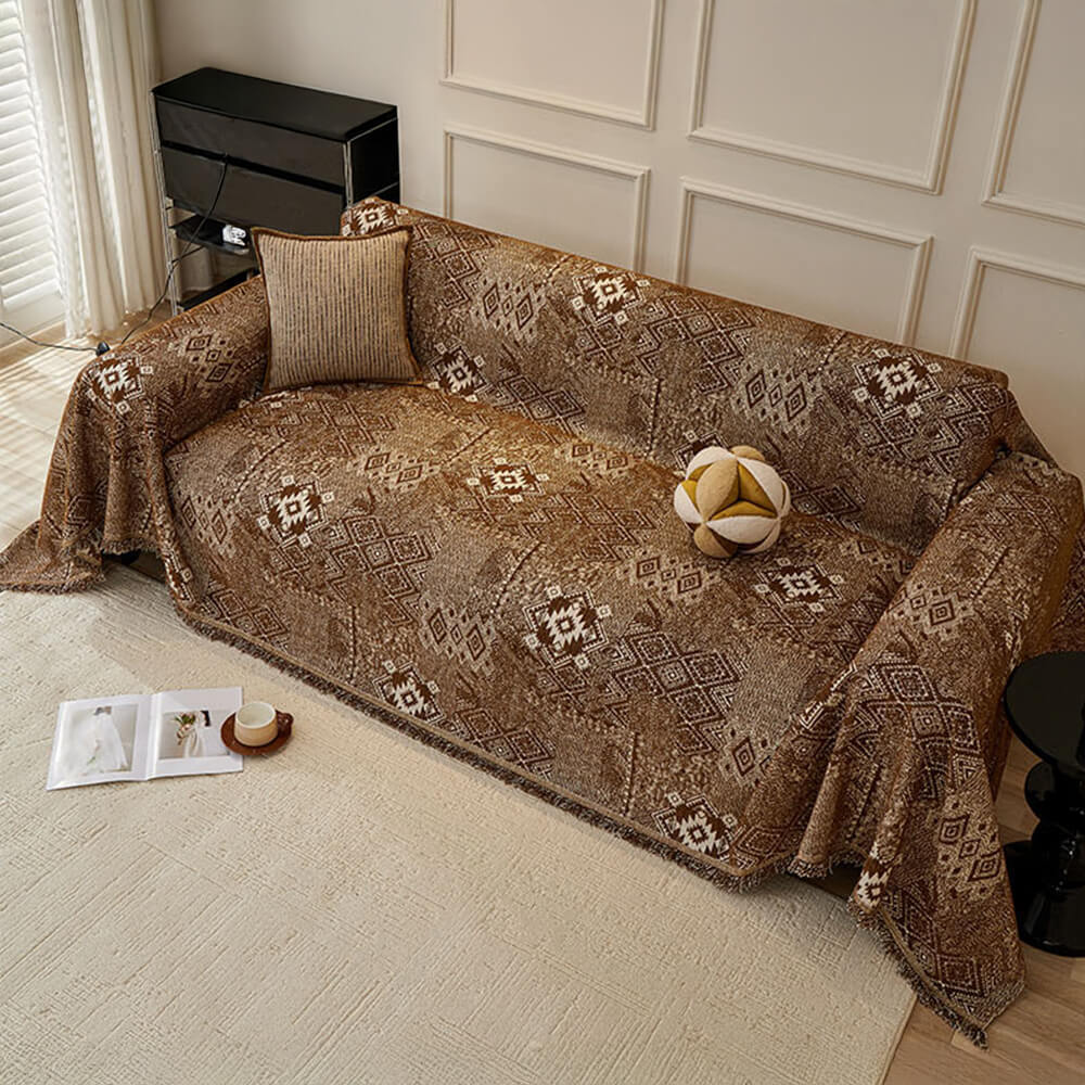 Moroccan Pattern Reversible Chenille Cat-Scratch Resistant Throw Sofa Cover