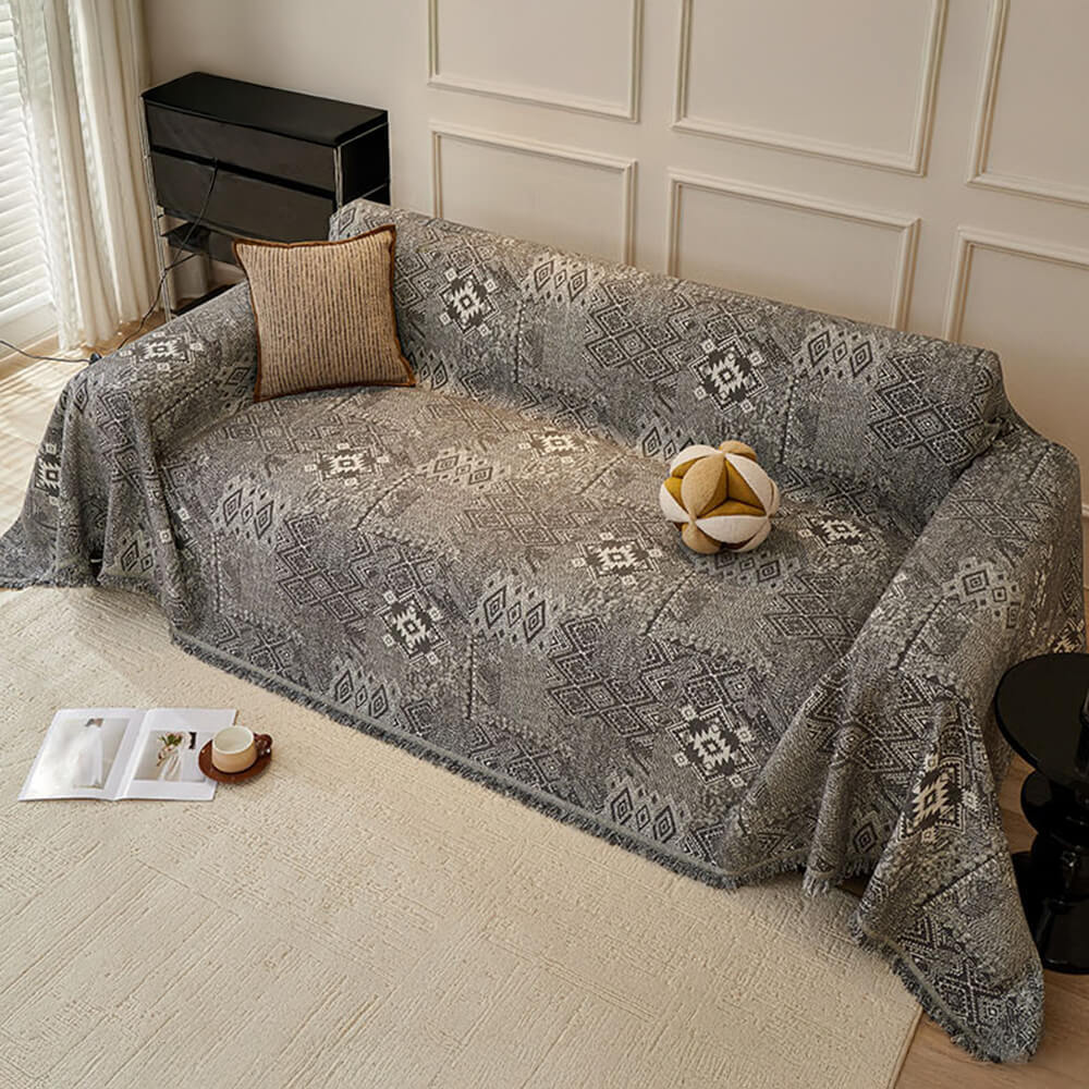 Moroccan Pattern Reversible Chenille Cat-Scratch Resistant Throw Sofa Cover