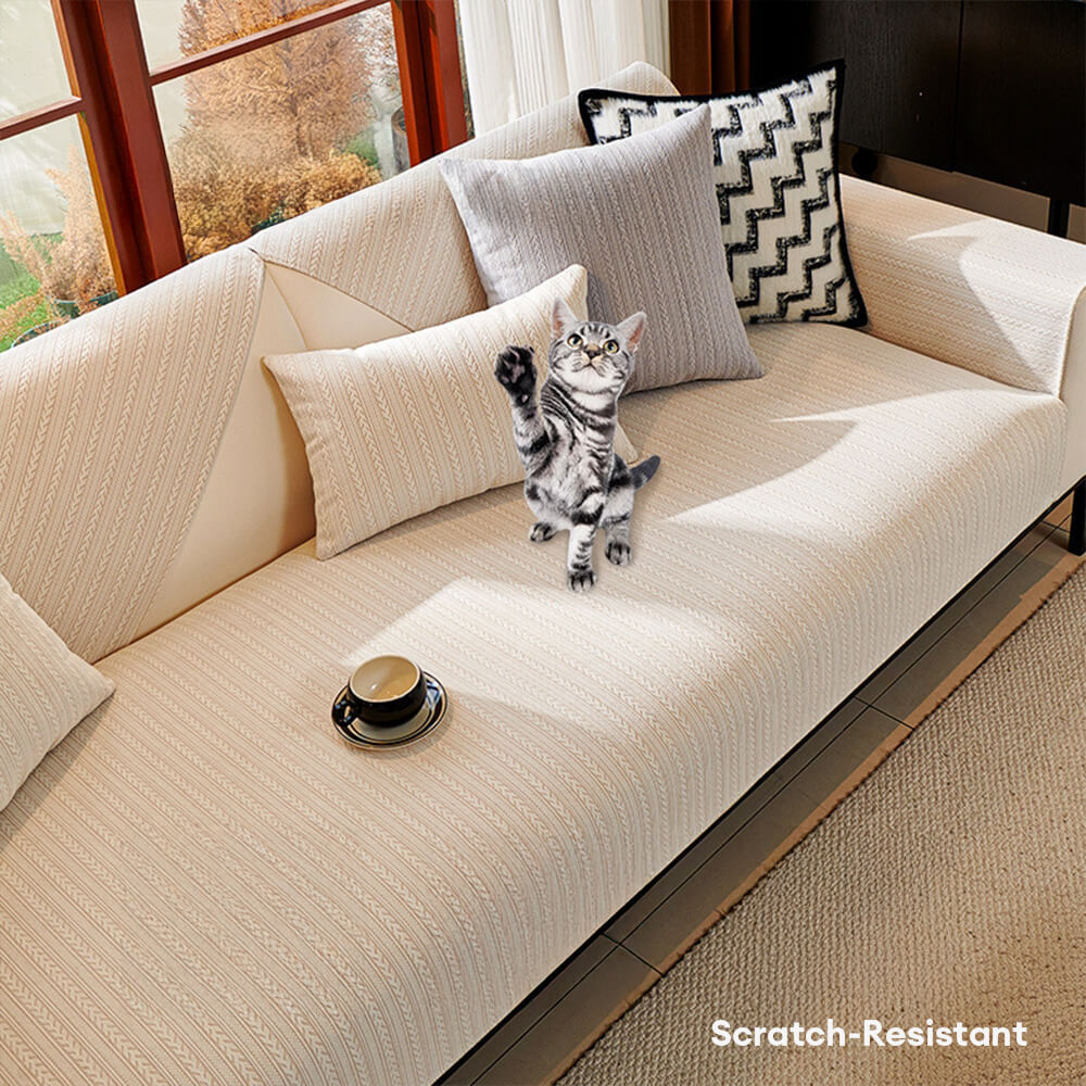 Minimalist Waterproof Wheat Stripe Design Chenille Sofa Cover