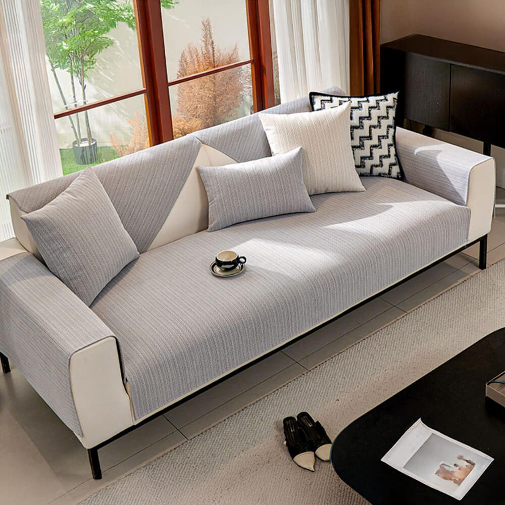 Minimalist Waterproof Wheat Stripe Design Chenille Sofa Cover
