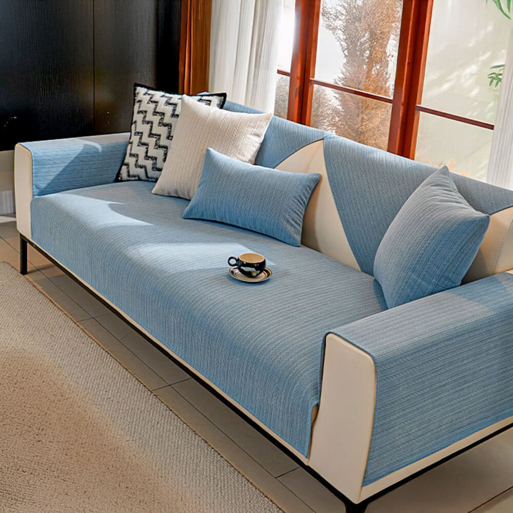 Minimalist Waterproof Wheat Stripe Design Chenille Sofa Cover