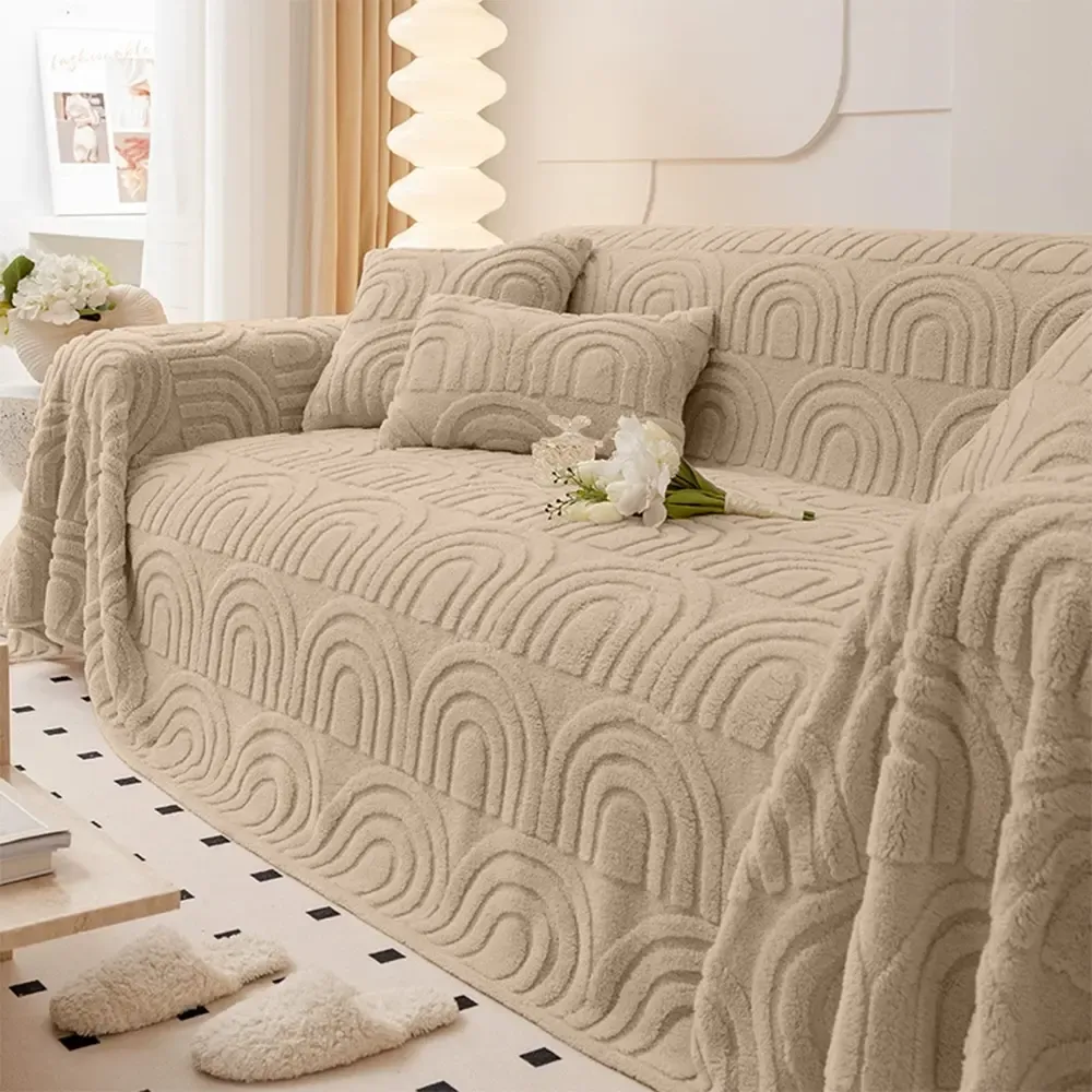 Plush Arch Pattern Modern Dual-Use Throw Blanket Sofa Cover