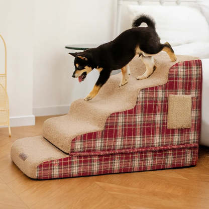 Plush Plaid High-Density Sponge Removable Pet Ramp Steps - ComfyClimb