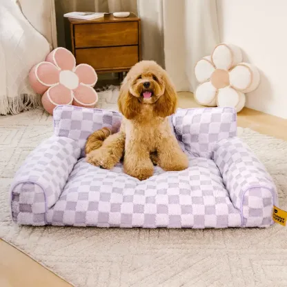 Chequered Fluffy Removable Orthopaedic Dog Bolster Bed – CosyNest