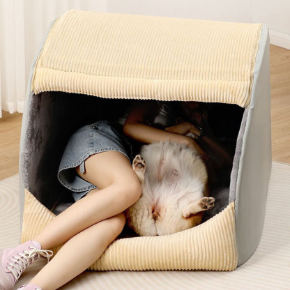 Warm Flannel Detachable Semi-Enclosed Large Dog Tent Bed