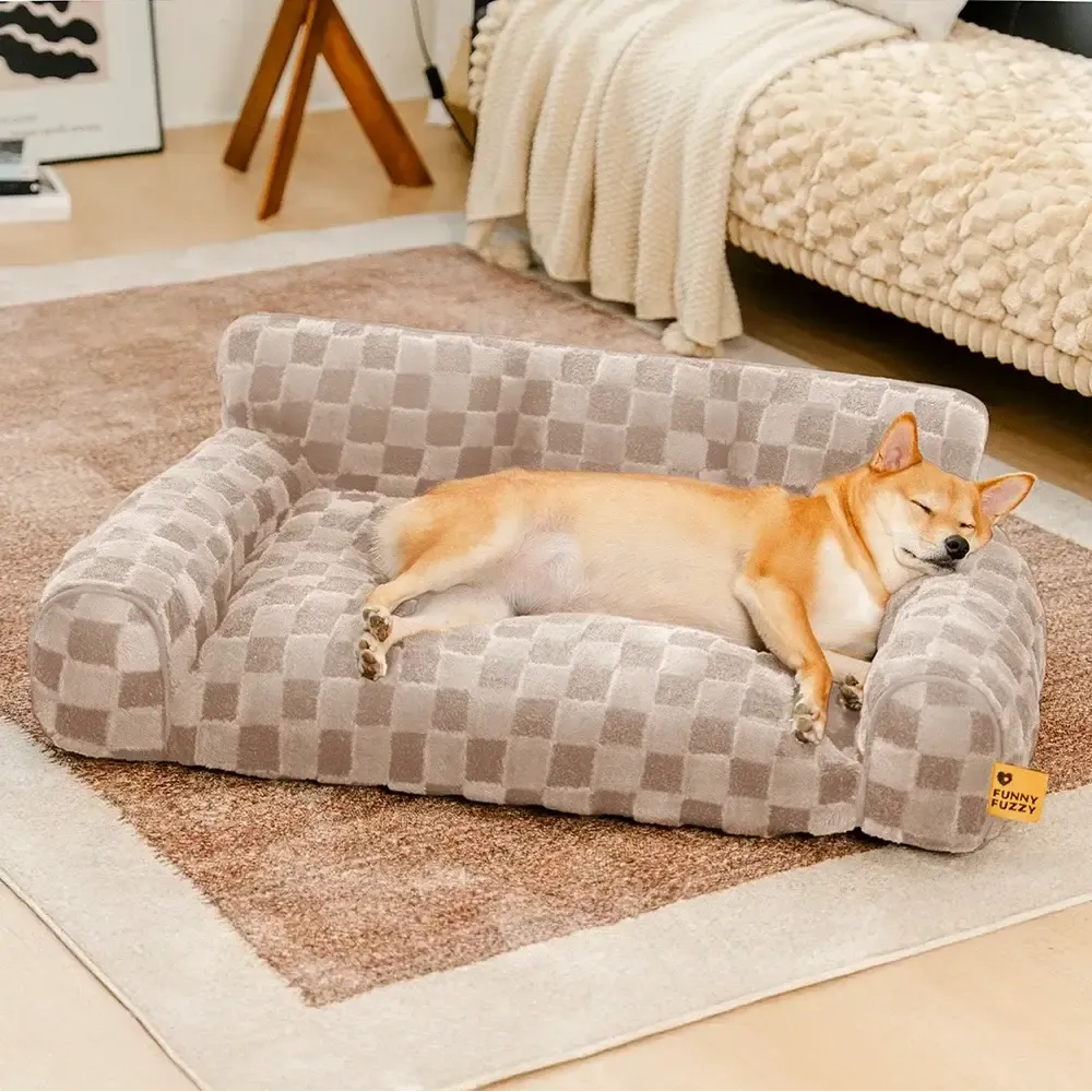 Chequered Fluffy Removable Orthopaedic Dog Bolster Bed – CosyNest