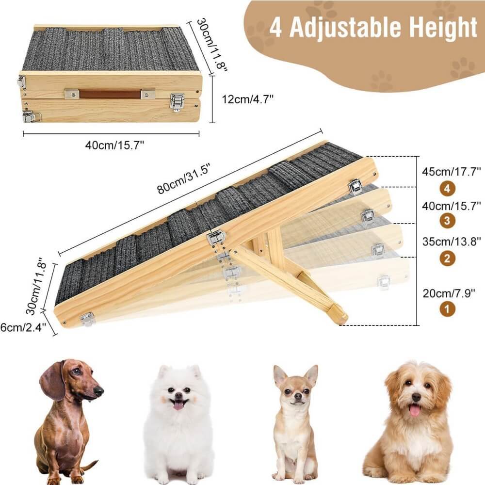 Wooden Dog Ramp 4 Levels Height Adjustable Foldable Dog Steps