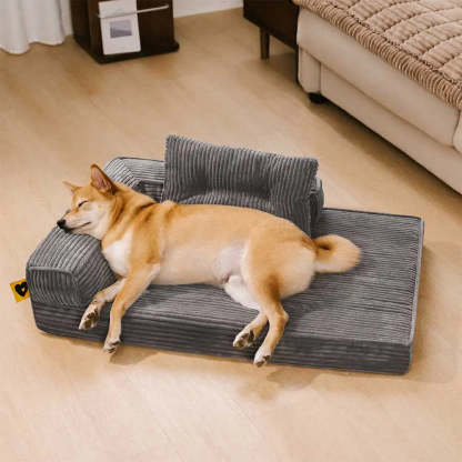 Corduroy Anti-Scratch Removable Orthopaedic Dog Bed with Pillow - ComfySofa