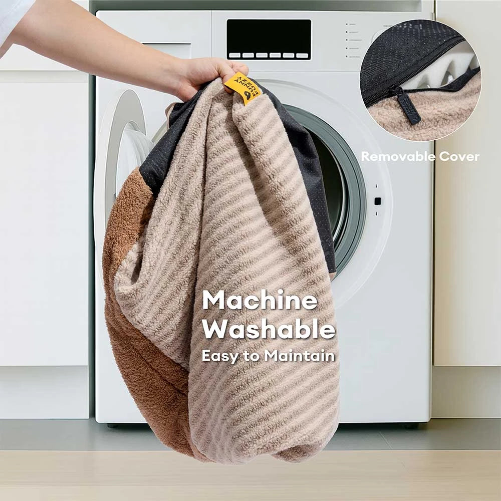 Plush Striped Cave Covered Orthopaedic Dog Bed With Pillow - FluffyWarm