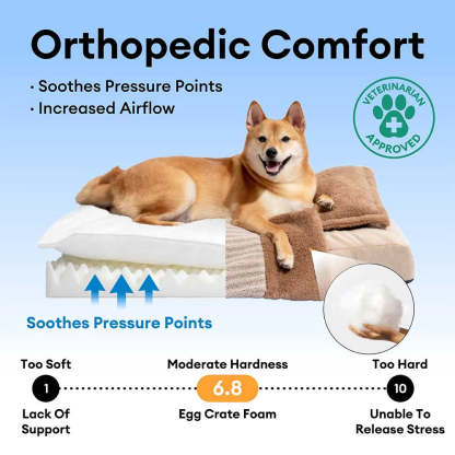 Plush Striped Cave Covered Orthopaedic Dog Bed With Pillow - FluffyWarm