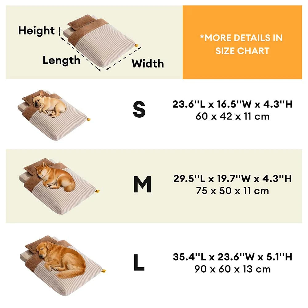 Plush Striped Cave Covered Orthopaedic Dog Bed With Pillow - FluffyWarm