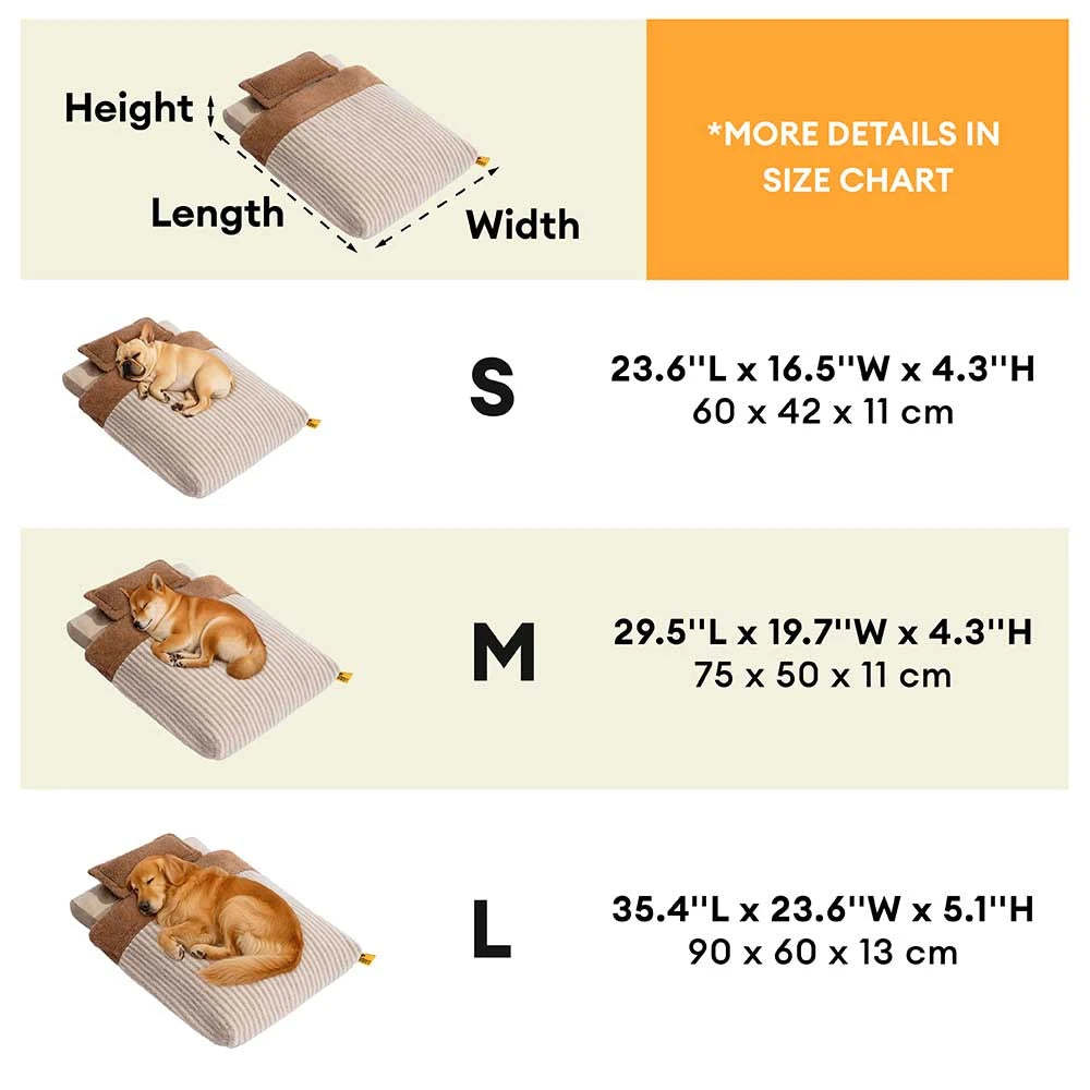 Plush Striped Cave Covered Orthopaedic Dog Bed With Pillow - FluffyWarm