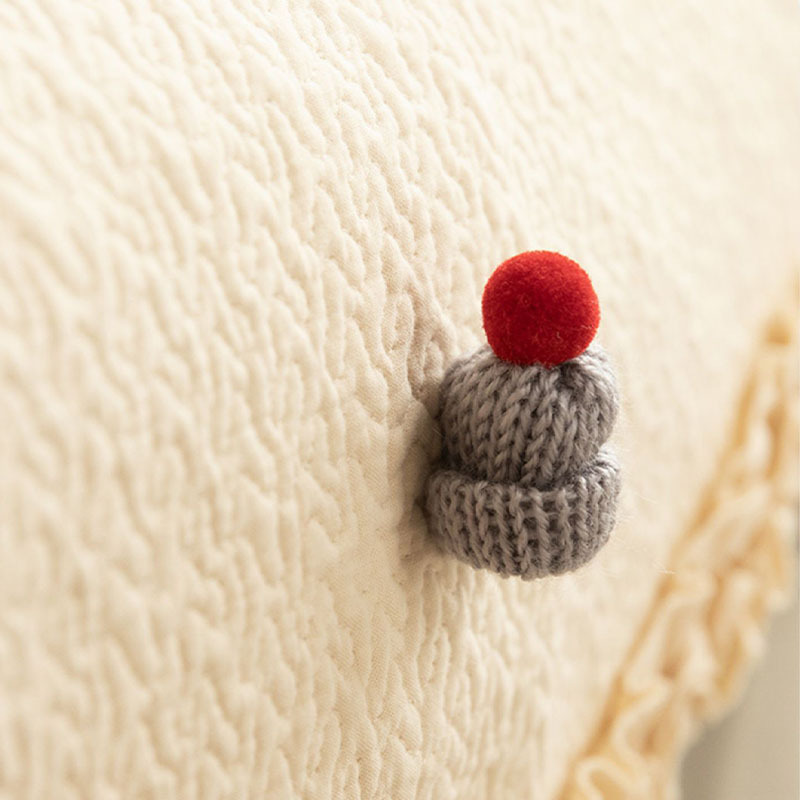 Light Colour Cotton Lace Trim Sofa Cover with Knitted Hat