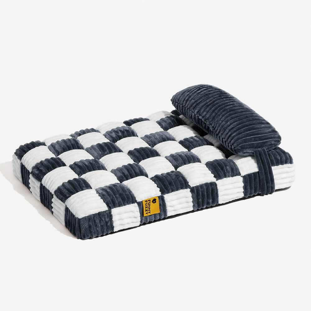 Handmade Plush Colour Block Plaid Orthopaedic Support Dog Bed with Pillow