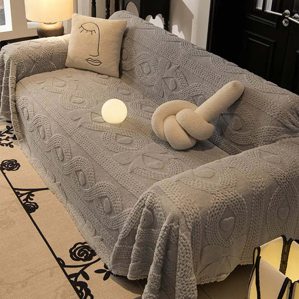 Bowknot Jacquard Plush Multifunctional Sofa Blanket Sofa Cover