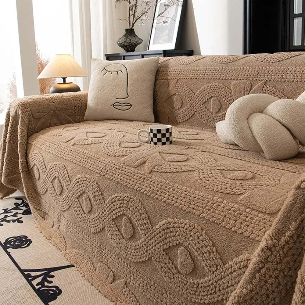 Bowknot Jacquard Plush Multifunctional Sofa Blanket Sofa Cover