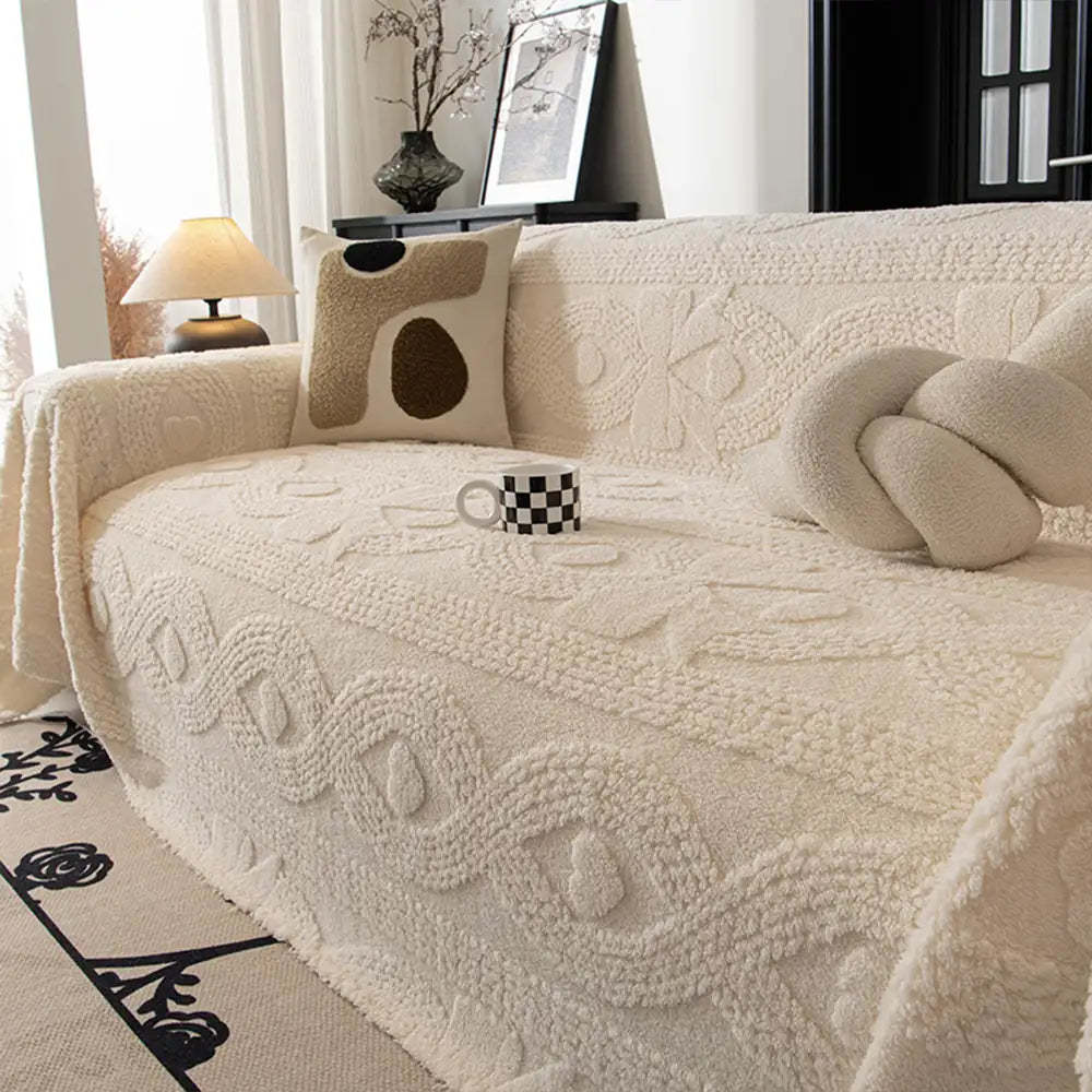 Bowknot Jacquard Plush Multifunctional Sofa Blanket Sofa Cover
