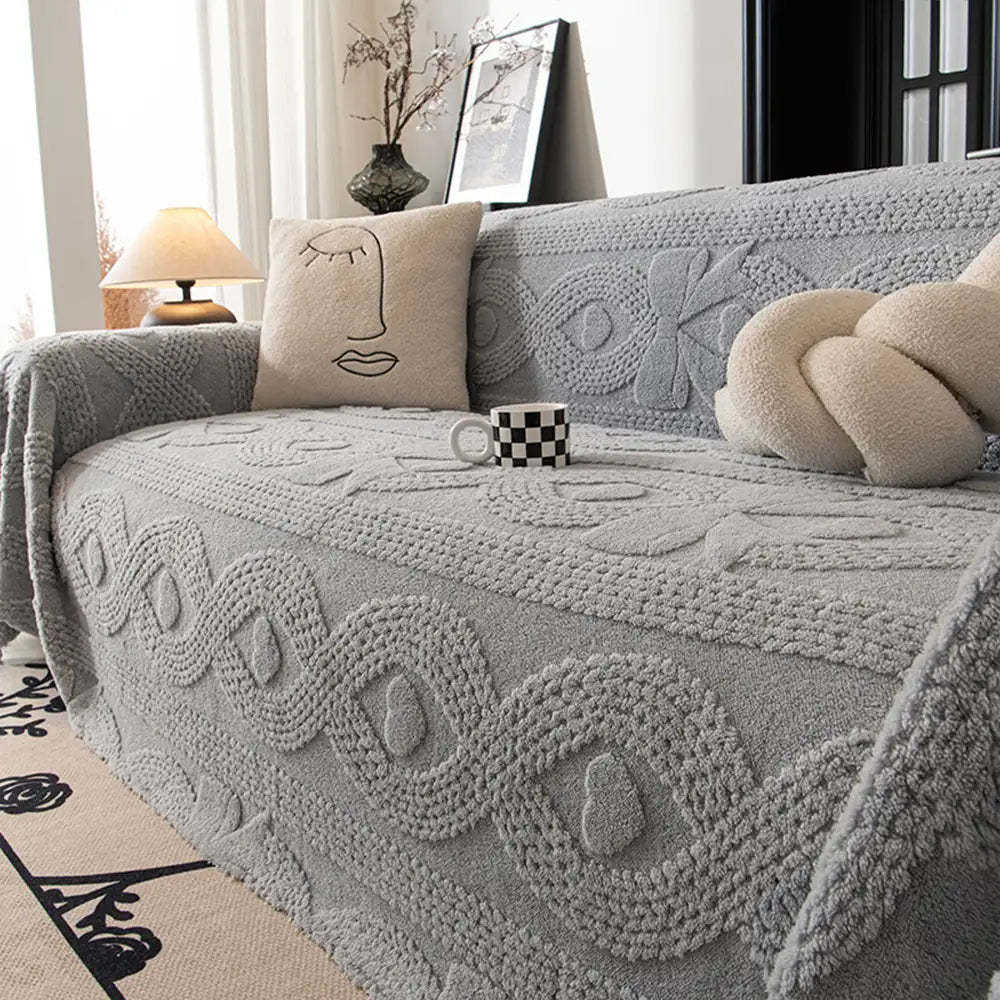 Bowknot Jacquard Plush Multifunctional Sofa Blanket Sofa Cover
