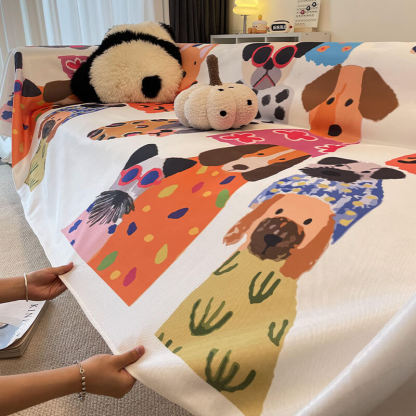 Cartoon Cute Puppy Kitten Breathable Home Decoration Large Throw Sofa Cover
