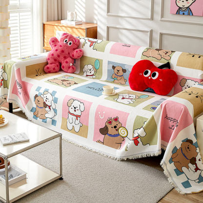 Cartoon Cute Puppy Kitten Breathable Home Decoration Large Throw Sofa Cover
