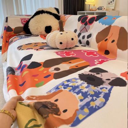 Cartoon Cute Puppy Kitten Breathable Home Decoration Large Throw Sofa Cover