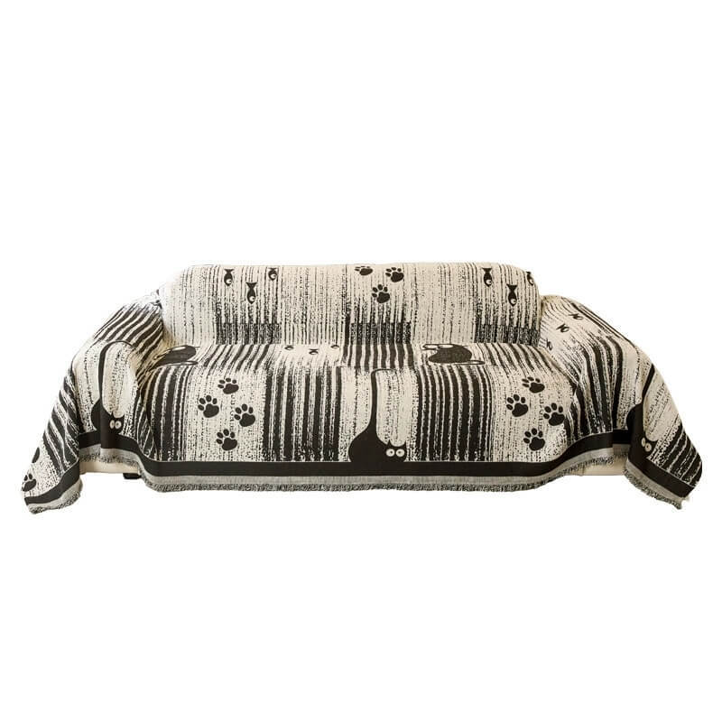 Cartoon Paw Print Chenille Anti-Scratch Throw Sofa Cover