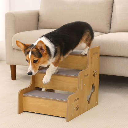 Safe Sturdy Wood Non-Slip Dog Ramp Steps