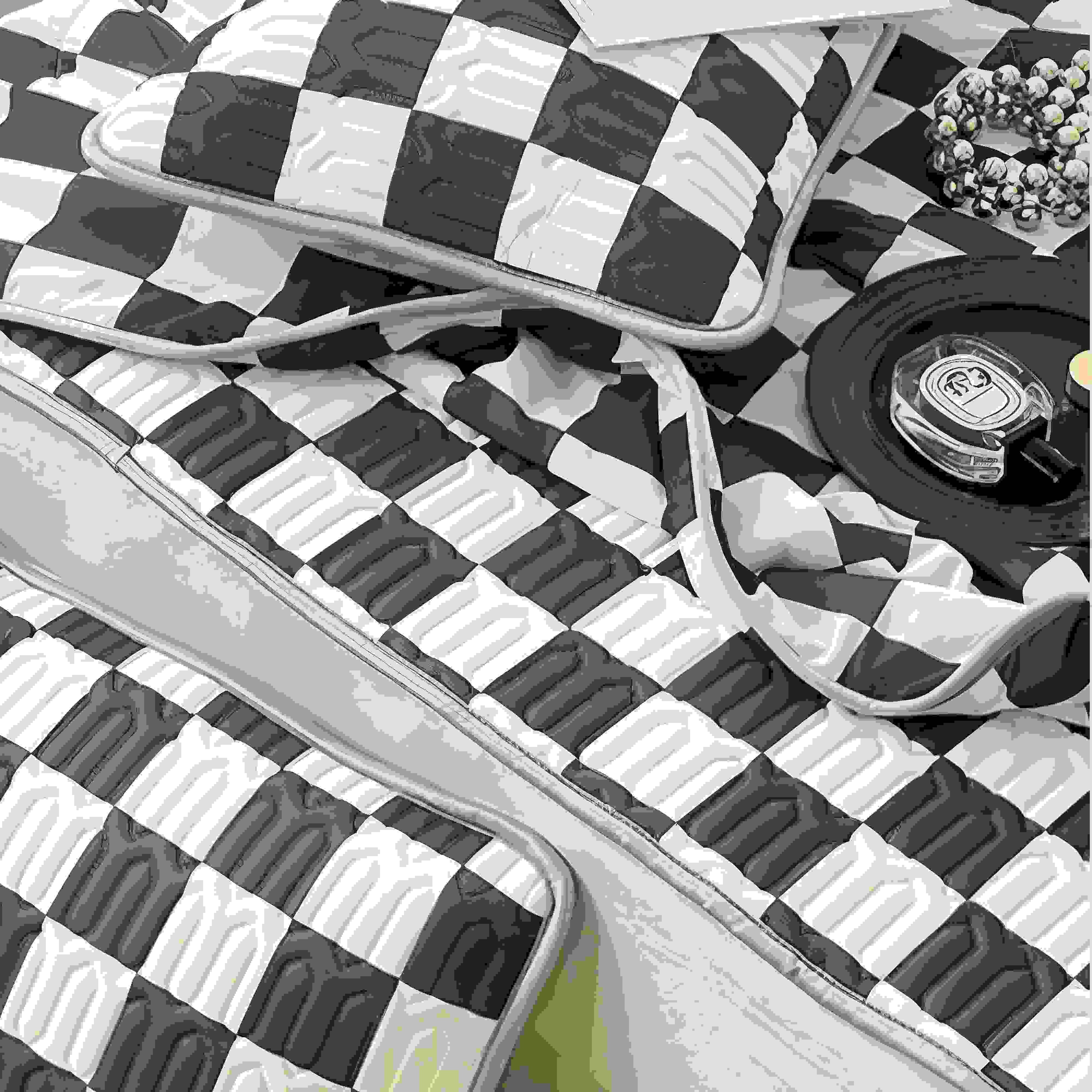 Chequerboard Latex Ice Silk Bedding Mattress 3 Piece Quilt & Shams Set