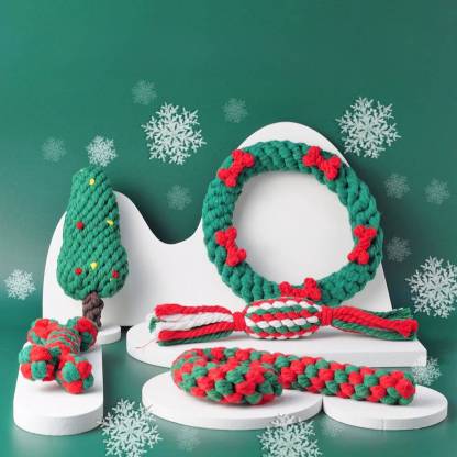 Christmas Cotton Rope Toy Chew Resistant Dog Teething Toys Set