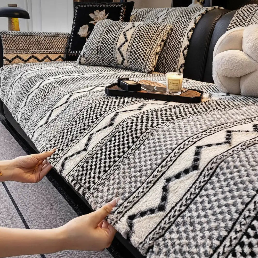 Classic Plaid Plush Scratch-Resistant Comfortable Non-Slip Sofa Cover