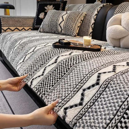 Classic Plaid Plush Scratch-Resistant Comfortable Non-Slip Sofa Cover