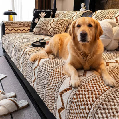 Classic Plaid Plush Scratch-Resistant Comfortable Non-Slip Sofa Cover