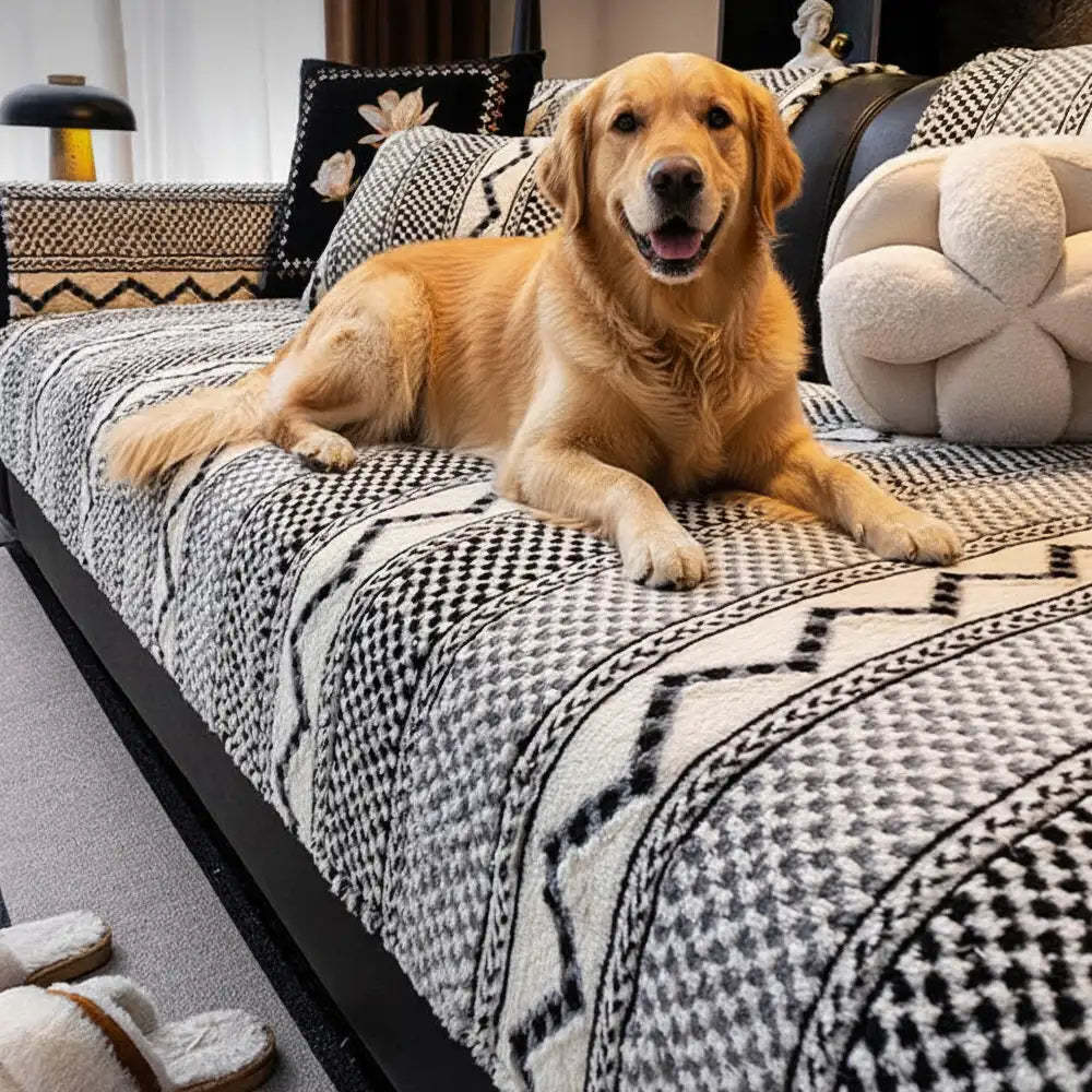 Classic Plaid Plush Scratch-Resistant Comfortable Non-Slip Sofa Cover