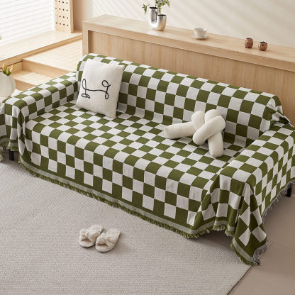 Colour Block Chequerboard Fringe Trim Sofa Blanket Sofa Cover