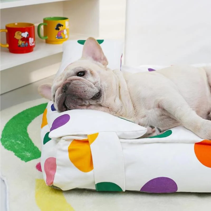 Colourful Dot Cosy And Playful Pillow Bed Calming Dog Bed