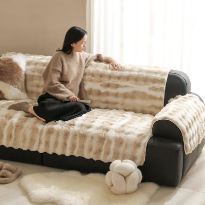 Cream Gradient Design Pet Mat Plush Sofa Cover
