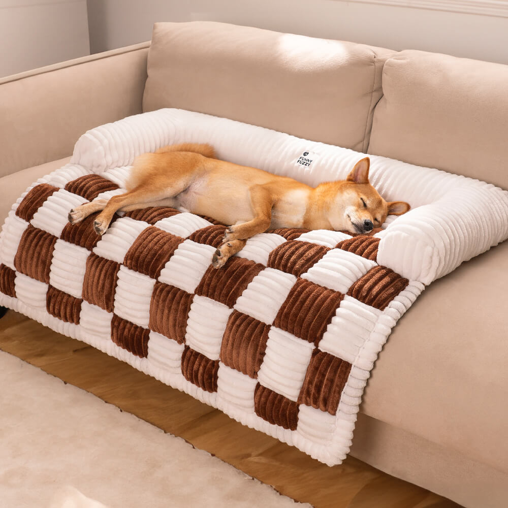 Cream Square Plaid Cosy Dog Mat Furniture Protector Cover