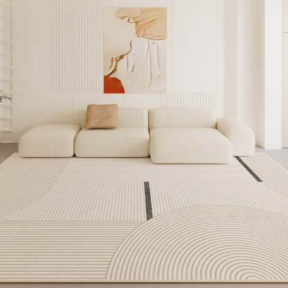 Creamy Striped Minimalist Modern Cashmere Rug