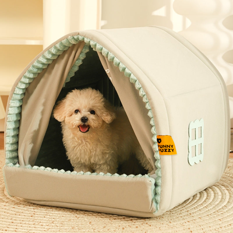 Double Curtain Pet House Enclosed Dog Bed-FunnyFuzzyUK
