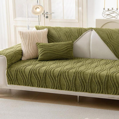 Elegant Grey Textured Non-Slip Thick Plush Sofa Cover