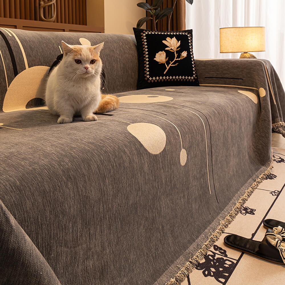 Modern Planet Cup Style Cat-Friendly Chenille Throw Sofa Cover