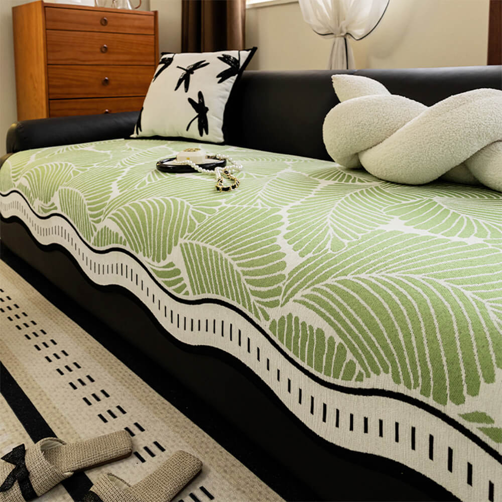 Banana Leaf Pattern Non-Slip Chenille Straight Sofa Cover