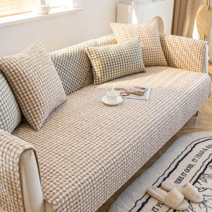 Retro Plaid Washed Cotton Wear-Resistant Non-Pilling Sofa Cover