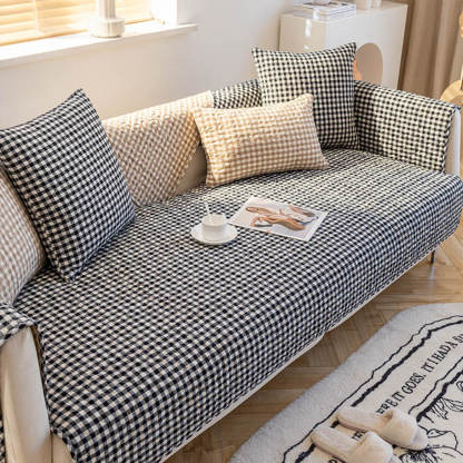 Retro Plaid Washed Cotton Wear-Resistant Non-Pilling Sofa Cover