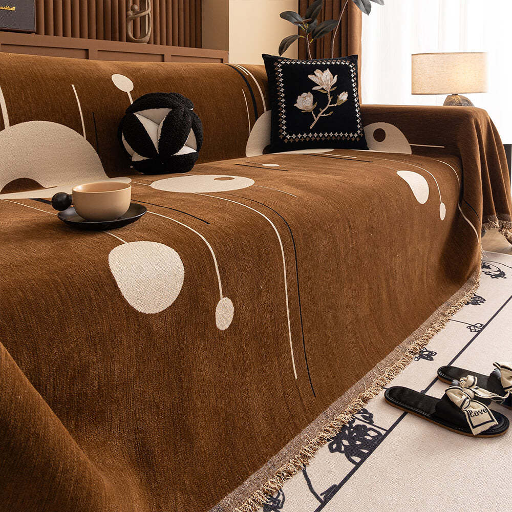 Modern Planet Cup Style Cat-Friendly Chenille Throw Sofa Cover