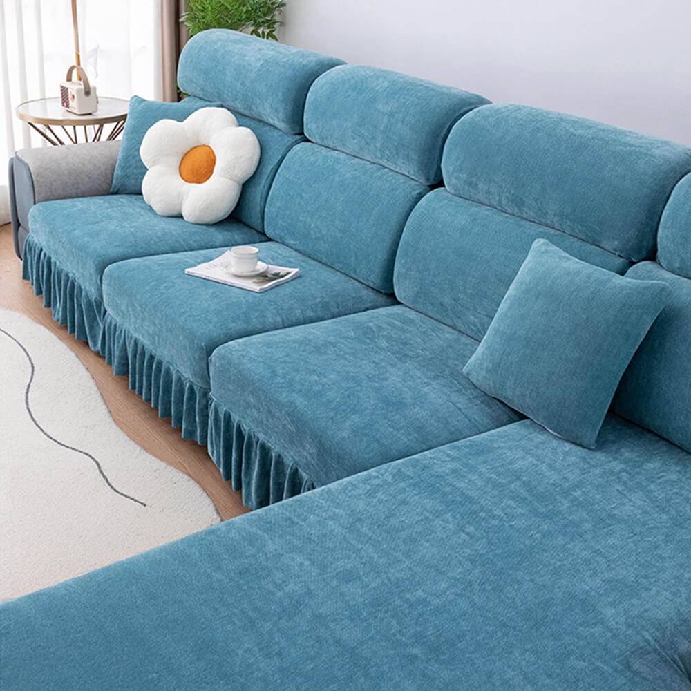 Chenille Jacquard All-Season Ruffled Skirt Elastic Fit Magic Sofa Cover
