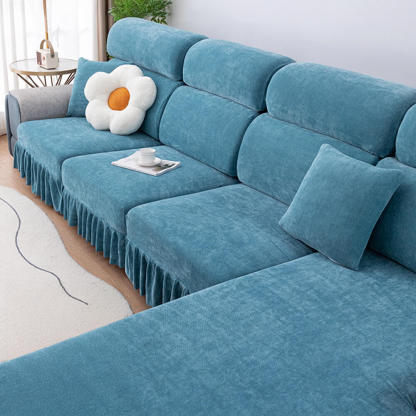Chenille Jacquard All-Season Ruffled Skirt Elastic Fit Magic Sofa Cover