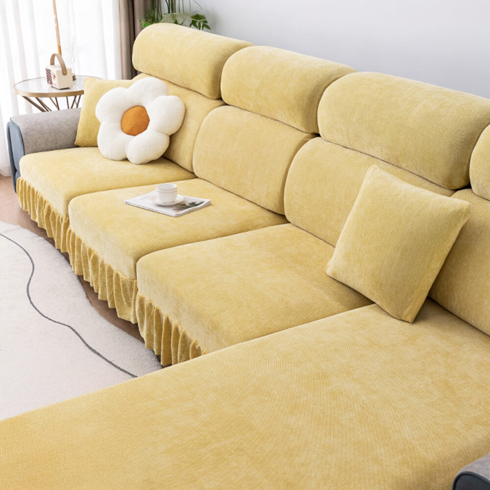 Chenille Jacquard All-Season Ruffled Skirt Elastic Fit Magic Sofa Cover